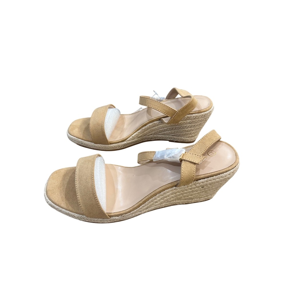 MYSOFT Womens Tan Suede Espadrille Wedge Sandals Size 11 - Picture 2 of 5